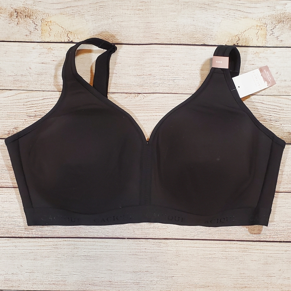 Cacique Lightly Lined No Wire Cotton Black Bra Size 44D New NWT